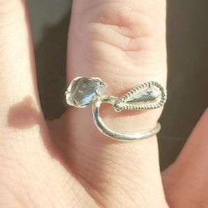 New Rough Herkimer Diamond Chip 925 Silver Ring.